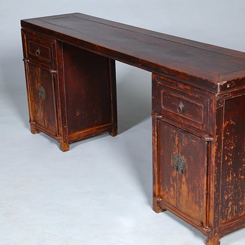 Foto 5 van Smalle lange wandtafel of sideboard  massief iepenhout prachtige patina ca 1890