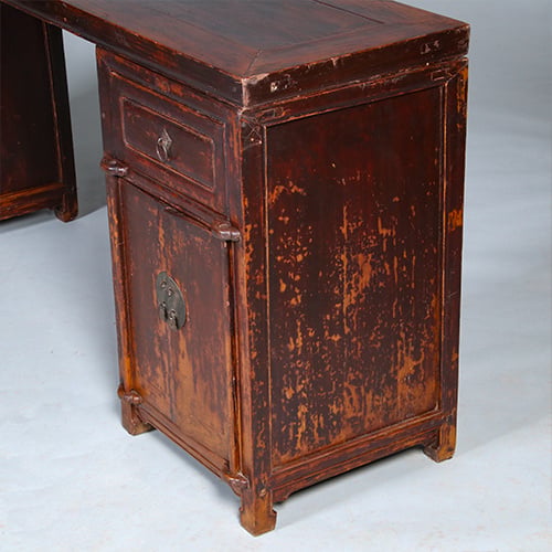 Foto 3 van Smalle lange wandtafel of sideboard  massief iepenhout prachtige patina ca 1890