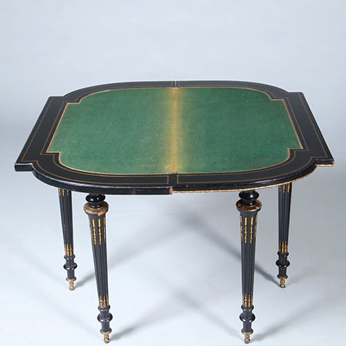 Foto 7 van Bijzonder fraaie wandtafel in wortelnoten met ebben en brons beslagen Boulle stijl ca 1910