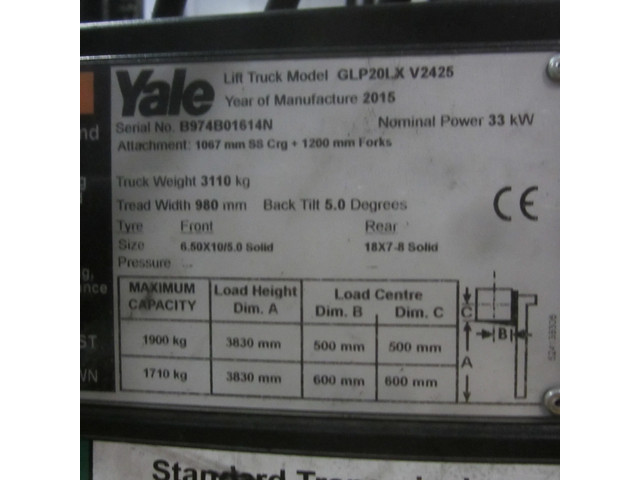 Foto 8 van Yale Heftruck GLP20LX, LPG, duplo, side shift. (bj 2015)
